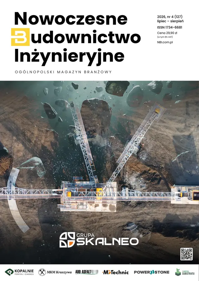 Okładka magazynu Nowoczesne Budownictwo Inżynieryjne z fotografią budowy w kamieniołomie