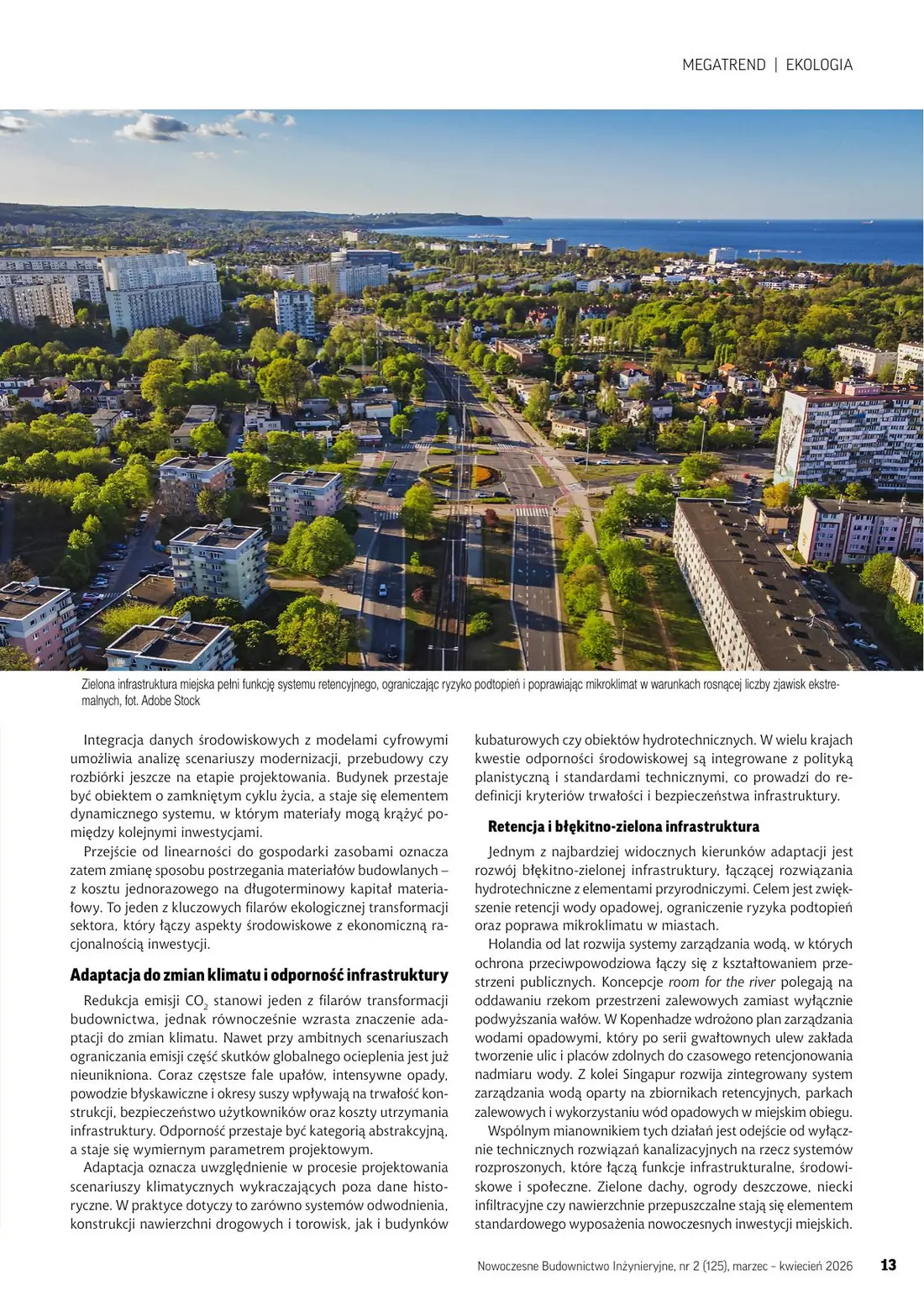 Strona magazynu NBI z panoramą miasta i artykułem o infrastrukturze drogowej