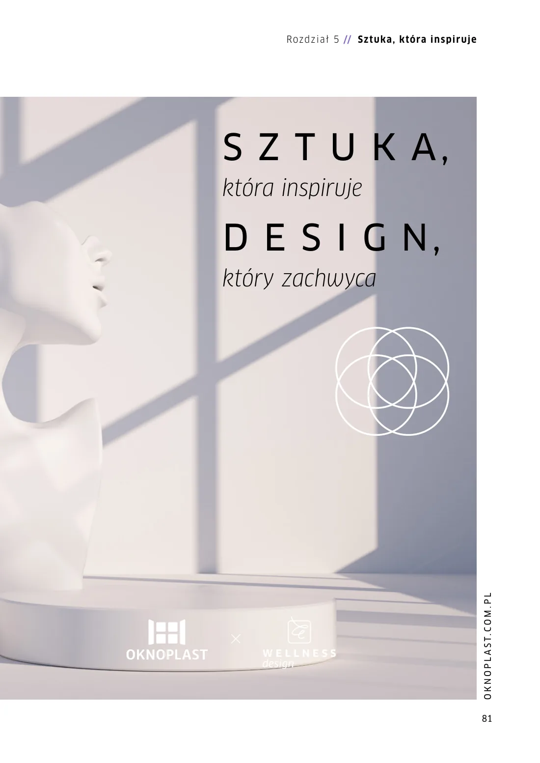Otwarcie rozdziału raportu OKNOPLAST o sztuce i designie z minimalistycznym wnętrzem