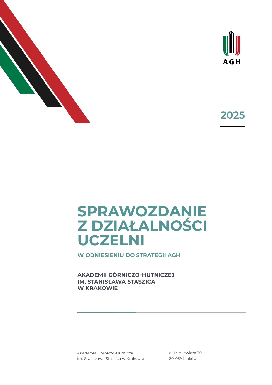 Biała okładka sprawozdania z działalności AGH za 2025 rok