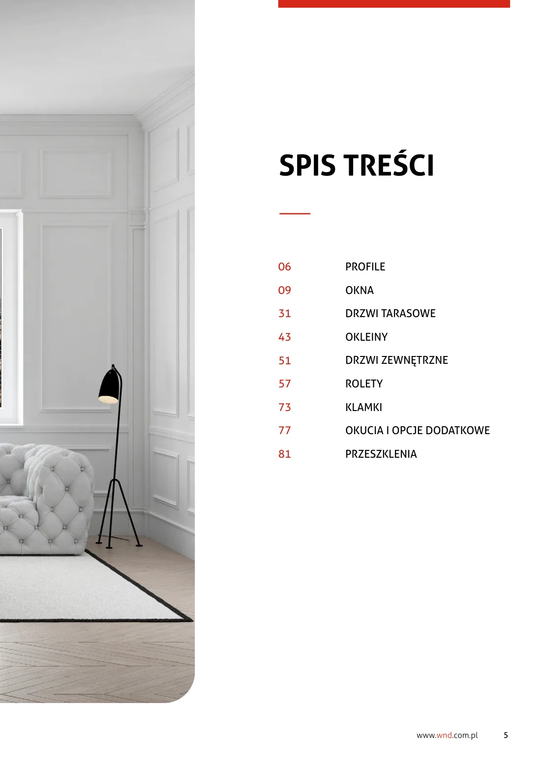 Spis treści katalogu WnD 2026 z fotografią jasnego wnętrza